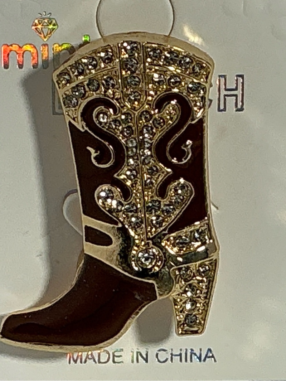Ladies Brown Rhinestone Western Boot Pin - Stylish Accent